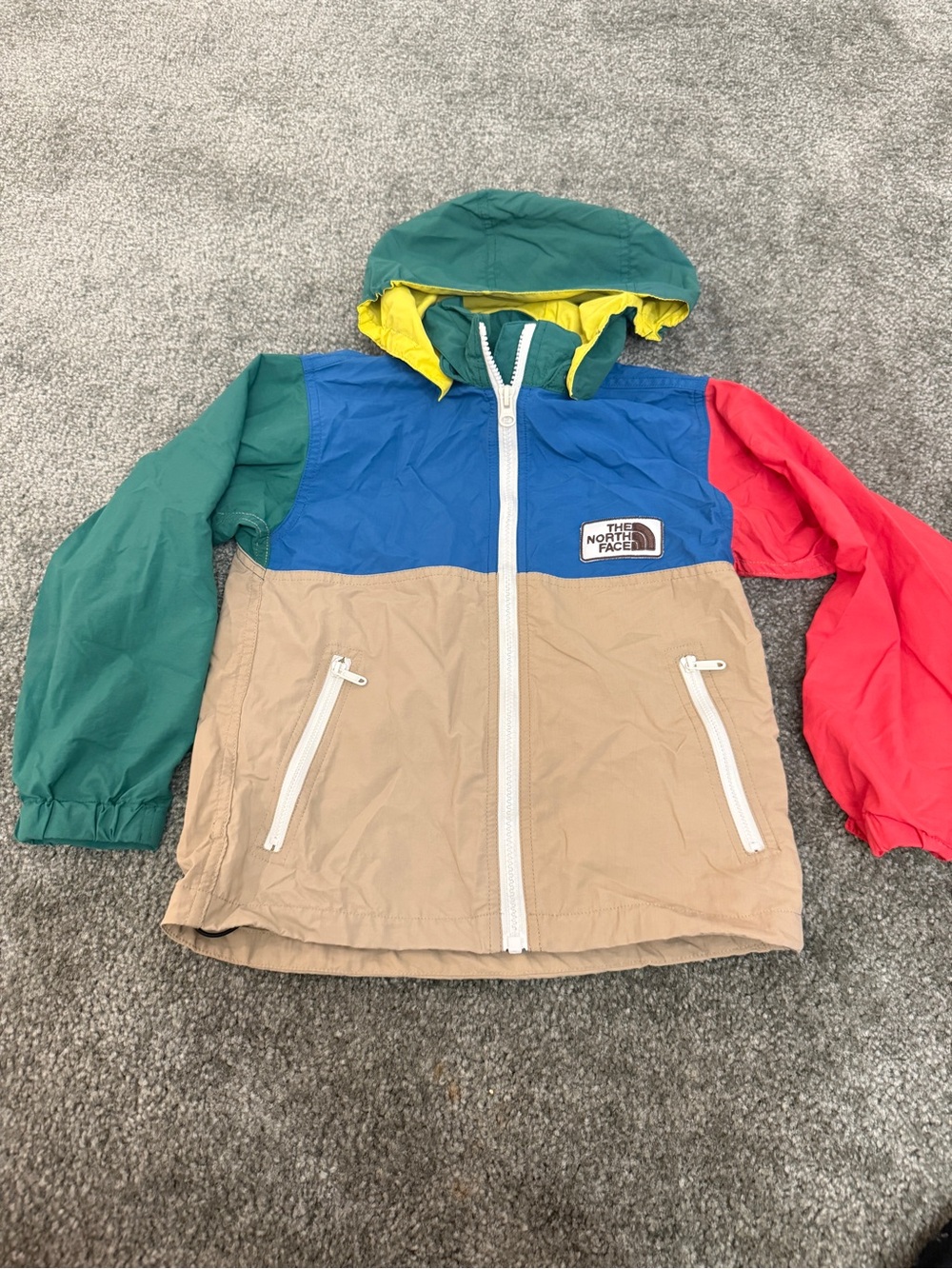 The North Face Kids Colorblock Hooded Rain Jacket - Blue, Tan, Green, Red